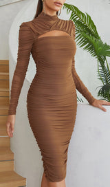 PLEATED TULLE COVERING BUTOCKS DRESS IN MOCHA-COLORED styleofcb 