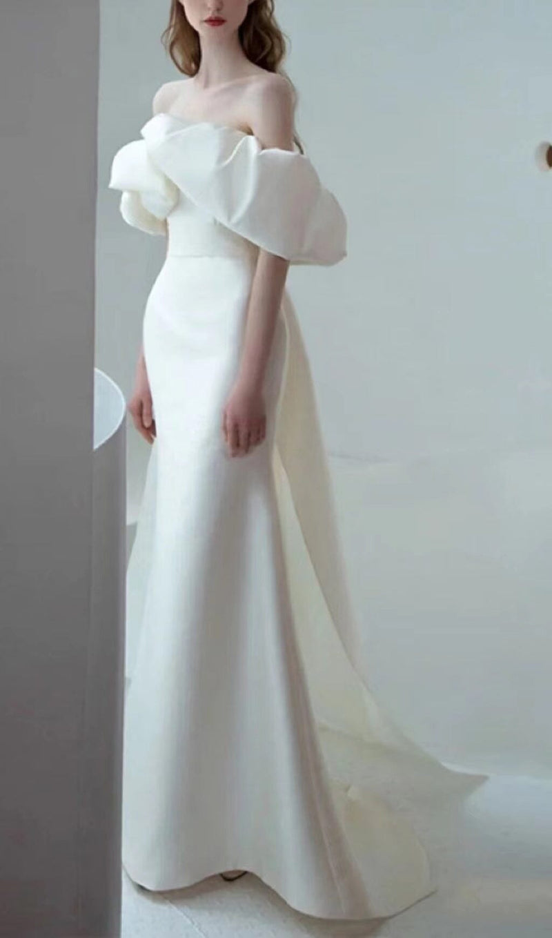IRREGULAR NECKLINE RIBBON MAXI DRESS IN WHITE styleofcb 