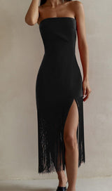 FRINGED STRAPLESS MINI DRESS Dresses styleofcb S BLACK 