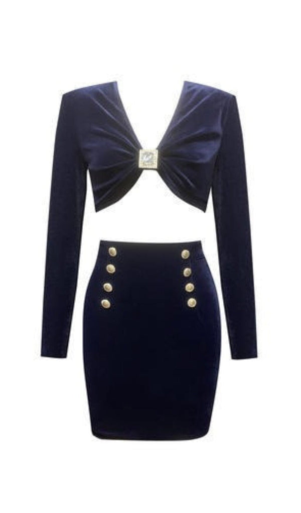 VELVET METAL BUCKLE SEXY TWO PIECES SUIT IN NAVY styleofcb 