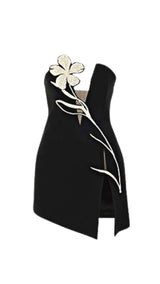 CRYSTAL FLOWER MINI DRESS IN BLACK Dresses styleofcb 