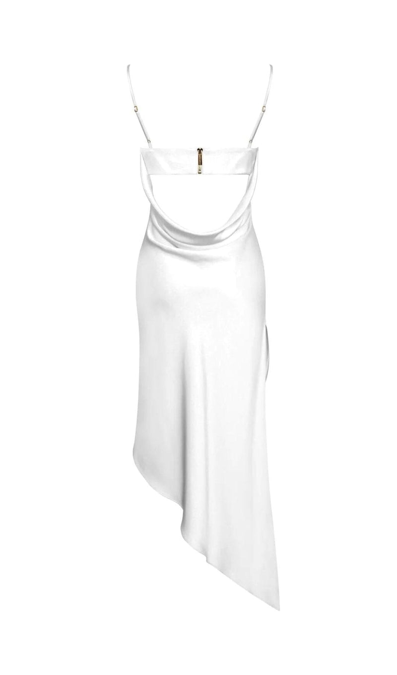 WHITE SATIN DRAPING MIDI DRESS Dresses styleofcb 