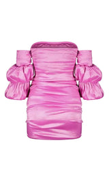 SATIN BARDOT MINI DRESS IN HOT PINK Dresses styleofcb 