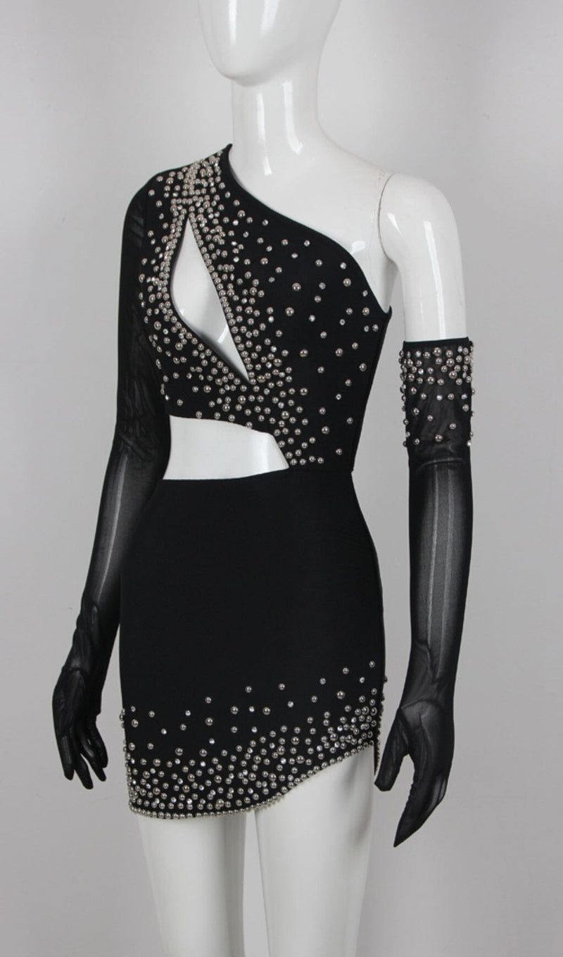 BANDAGE CUTOUT STUDDED MINI DRESS IN BLACK styleofcb 