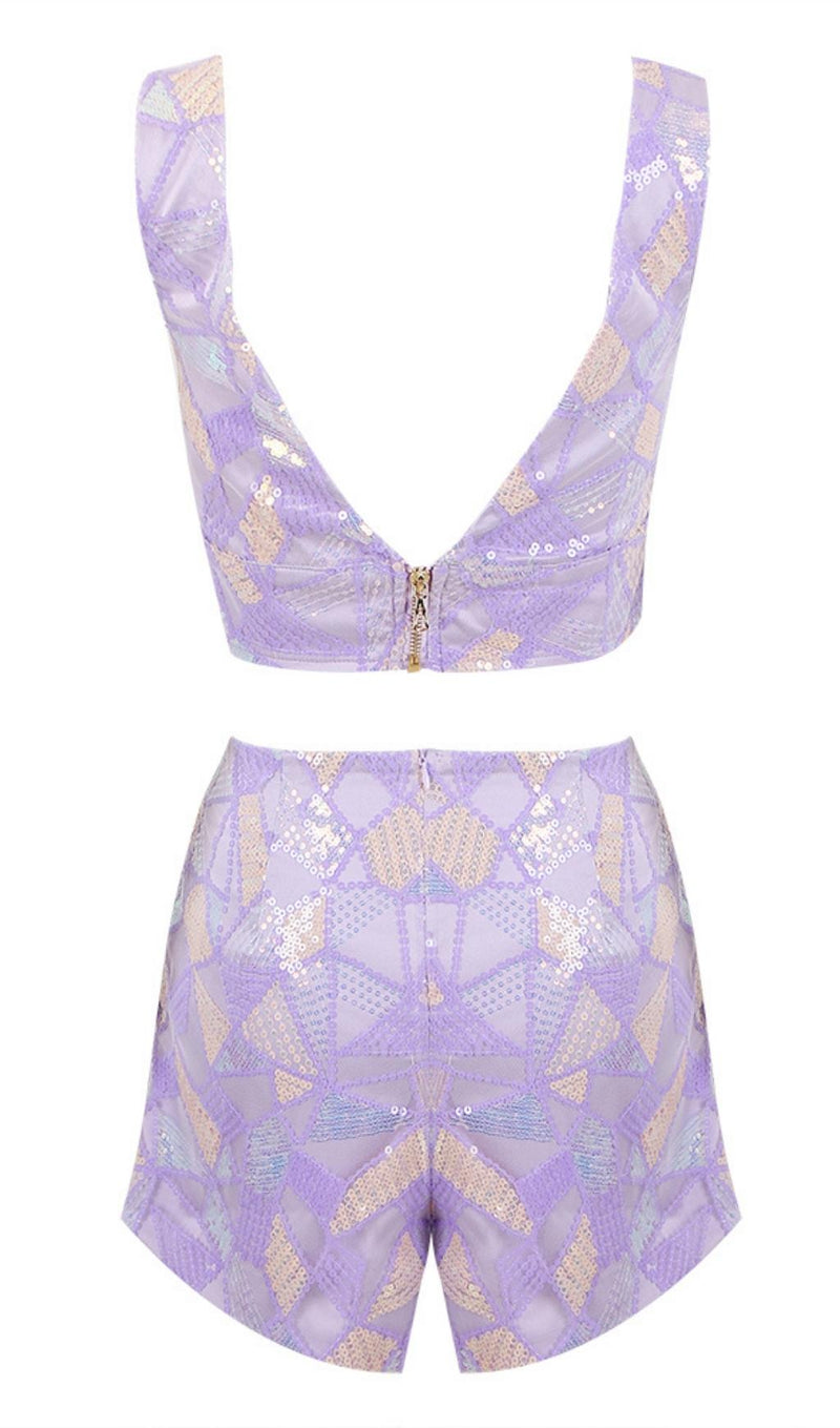 JACQUARD SEQUIN TWO PIECE SET IN PURPLE Clothing styleofcb 