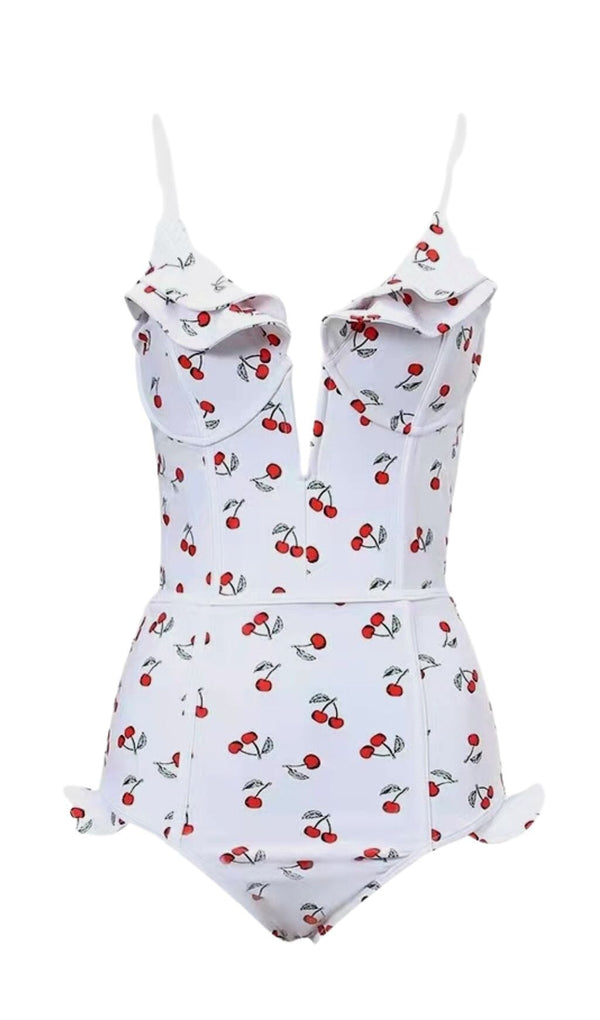 CHERRY PLUNGE SWIMSUIT - WHITE Swimsuits Oh CICI 