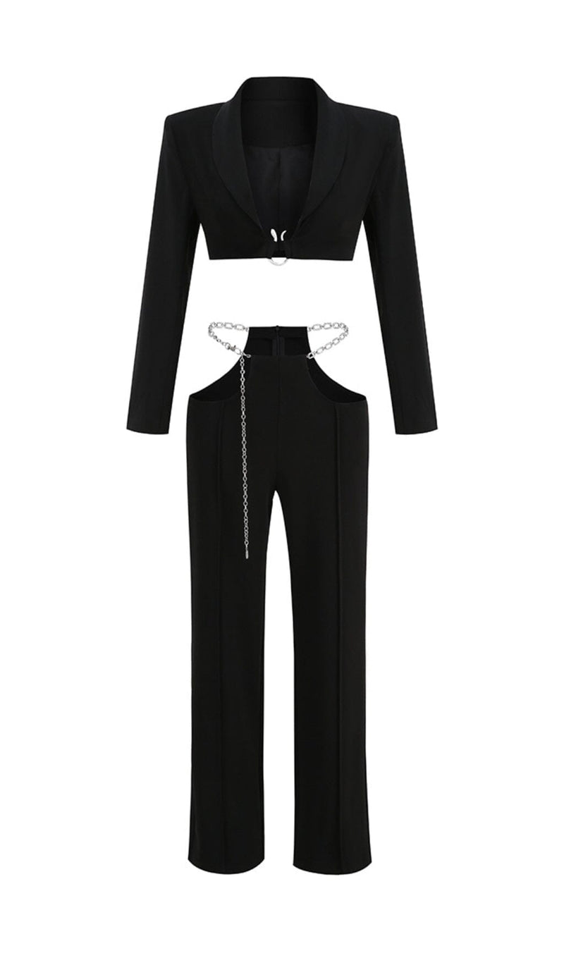 SNAKE BUCKLE WAISTBAND SUIT IN BLACK styleofcb 
