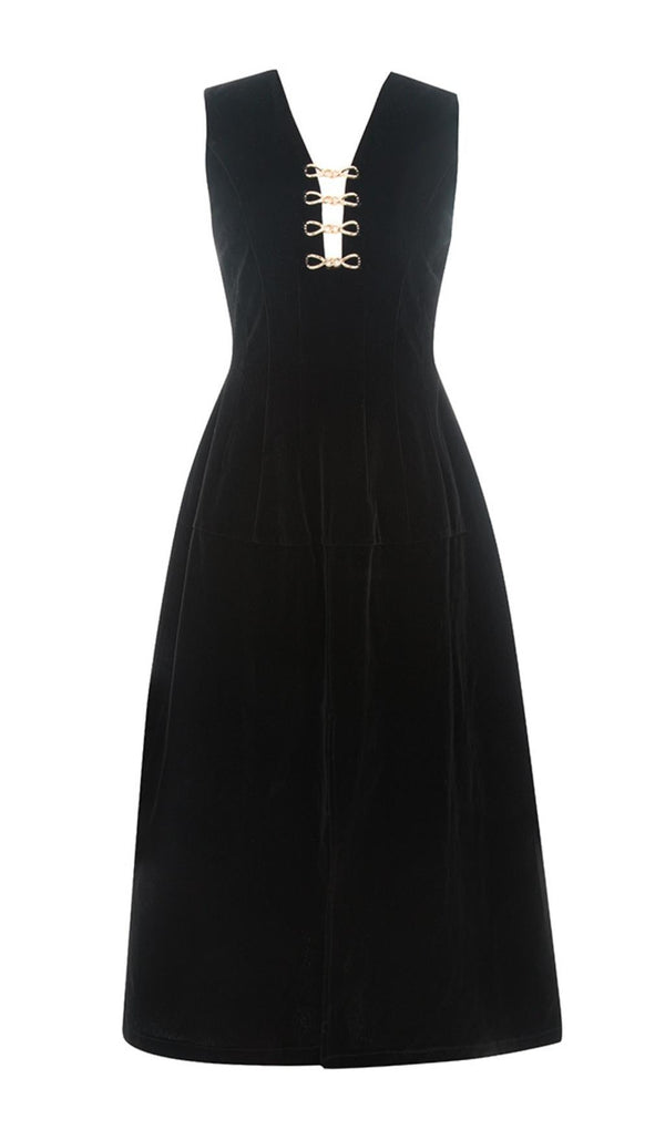 V NECK SLEEVELESS MIDI DRESS IN BLACK Dresses styleofcb 