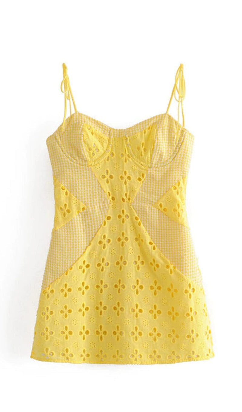 BOHEMIAN STRAPPY MINI DRESS IN LEMON DRESS STYLE OF CB 