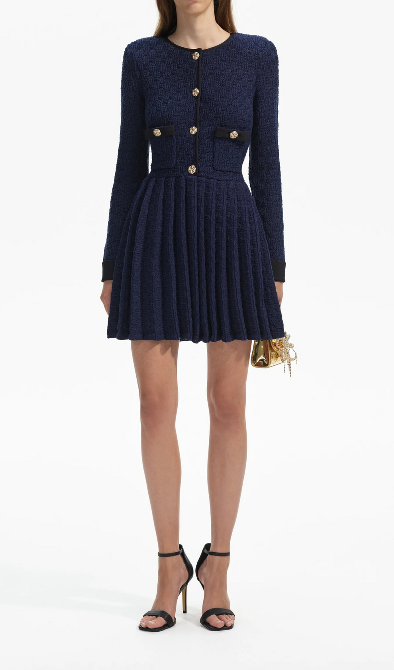 NAVY WEAVE KNIT MINI DRESS