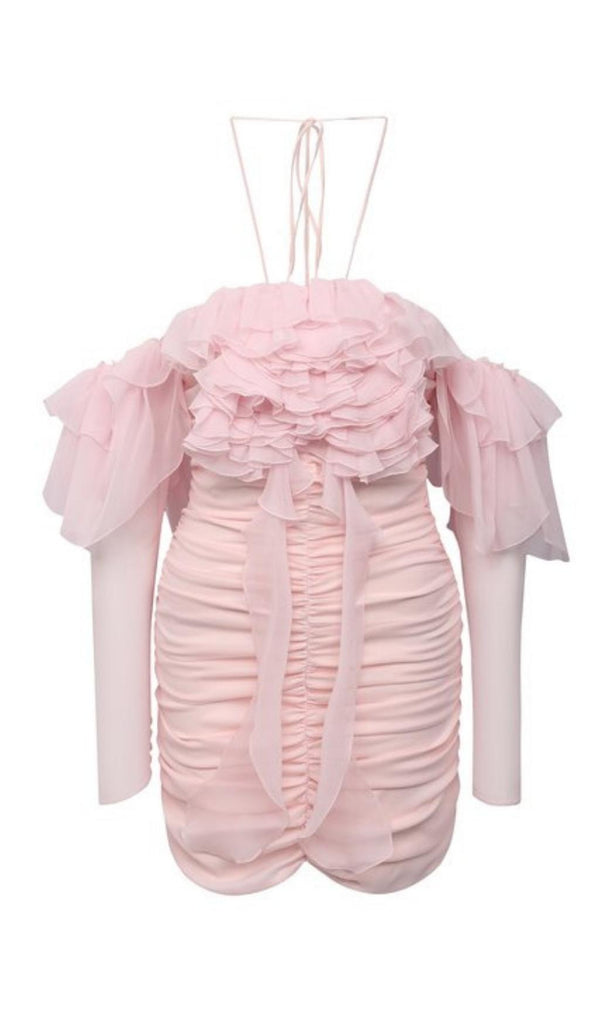 FRILL BARDOT MINI DRESS IN BABY PINK Dresses styleofcb 