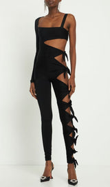 CUT OUT SINGLE-SLEEVE JUMPSUIT IN BLACK DRESS STYLE OF CB 