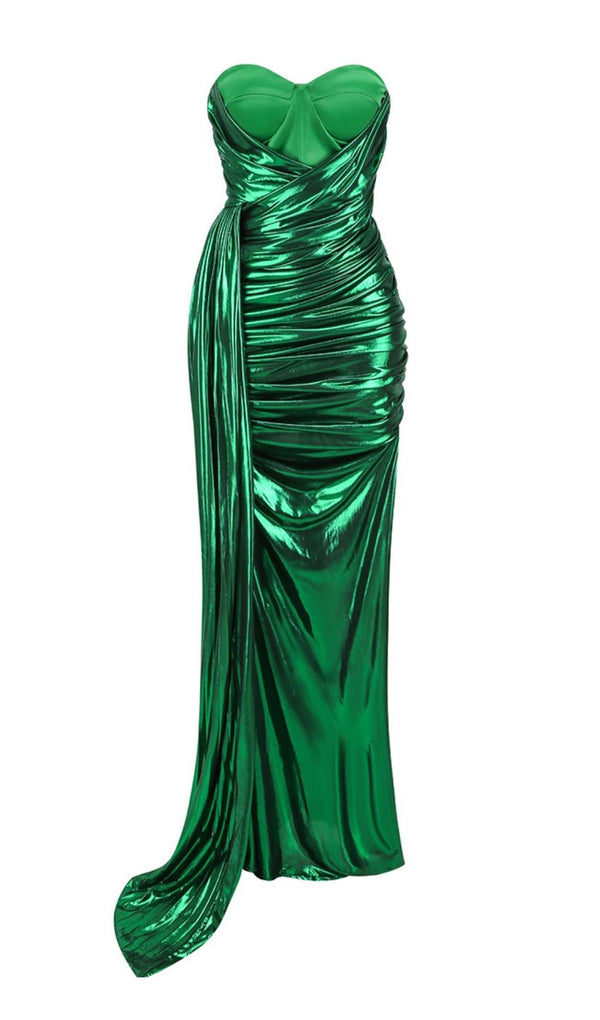 RUCHED STRAPLESS MAXI DRESS IN GREEN Dresses styleofcb 