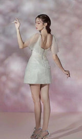 LACE SLEEVE BOW MINI DRESS IN WHITE DRESS STYLE OF CB 