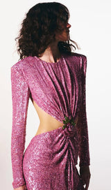 SEQUIN CUTOUT BACKLESS MAXI DRESS IN PINK styleofcb 
