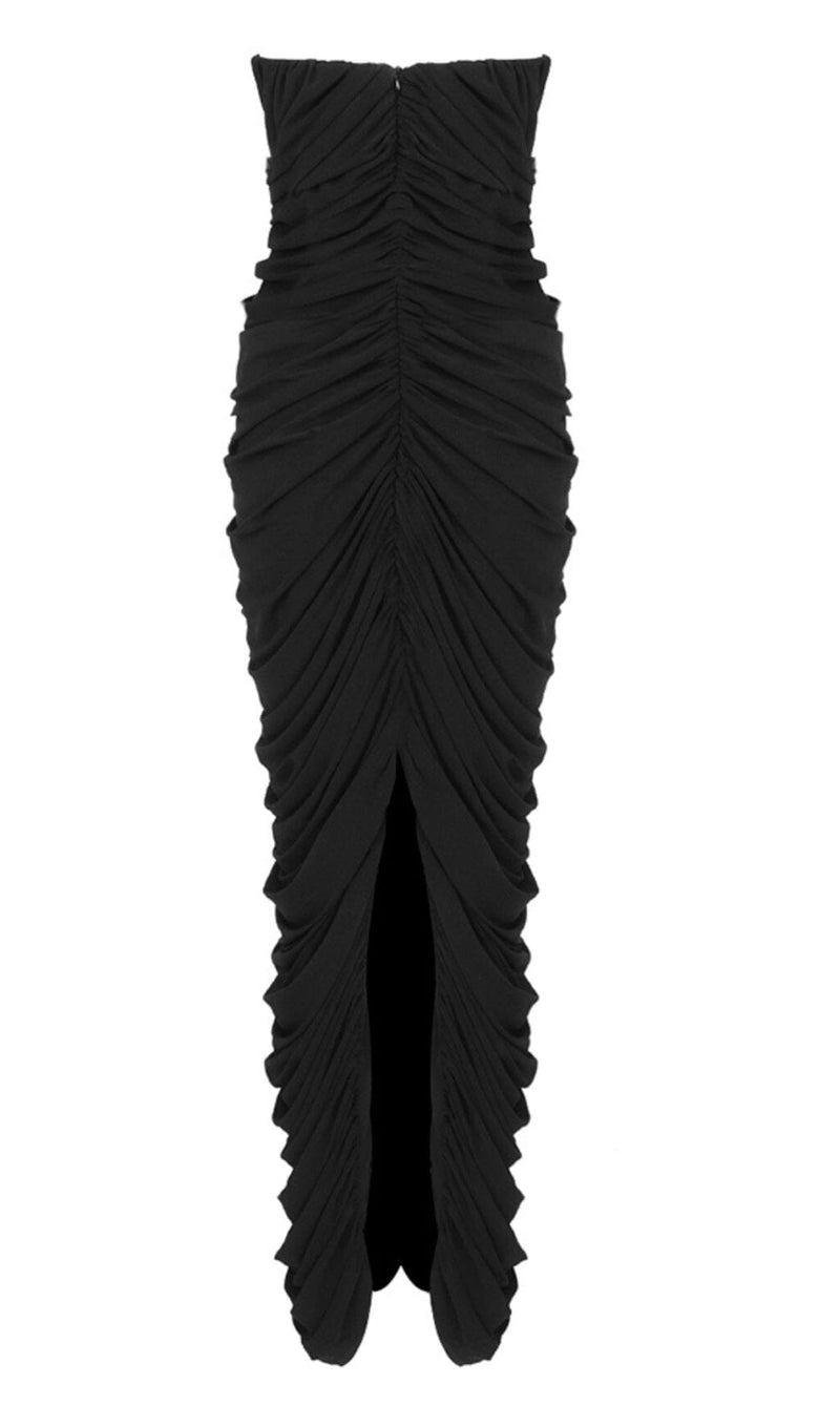 STRAPLESS PLEATED DRESS IN BLACK DRESSES styleofcb 