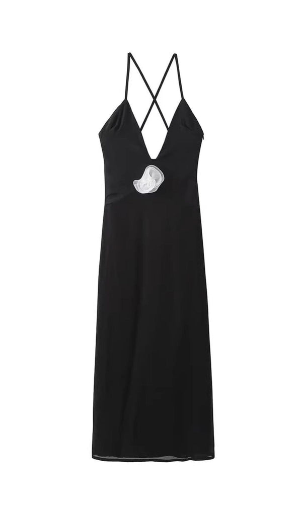 FLOWER V NECK MIDI DRESS IN BLACK Dresses styleofcb 
