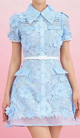 A-LINE FLORAL EMBROIDERY MINI DRESS IN BLUE DRESS STYLE OF CB 