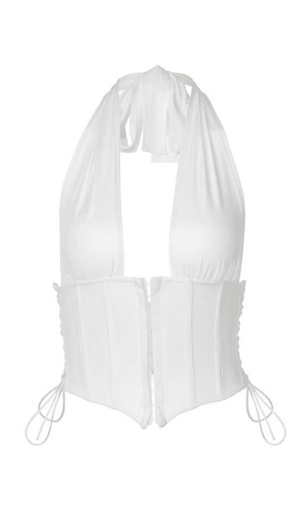 A SMALL VEST WITH A HALTER HOOK IN WHITE styleofcb 