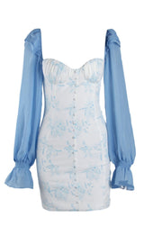 APRICOT FLARED SLEEVE PRINT MINI DRESS Dresses styleofcb BLUE S 