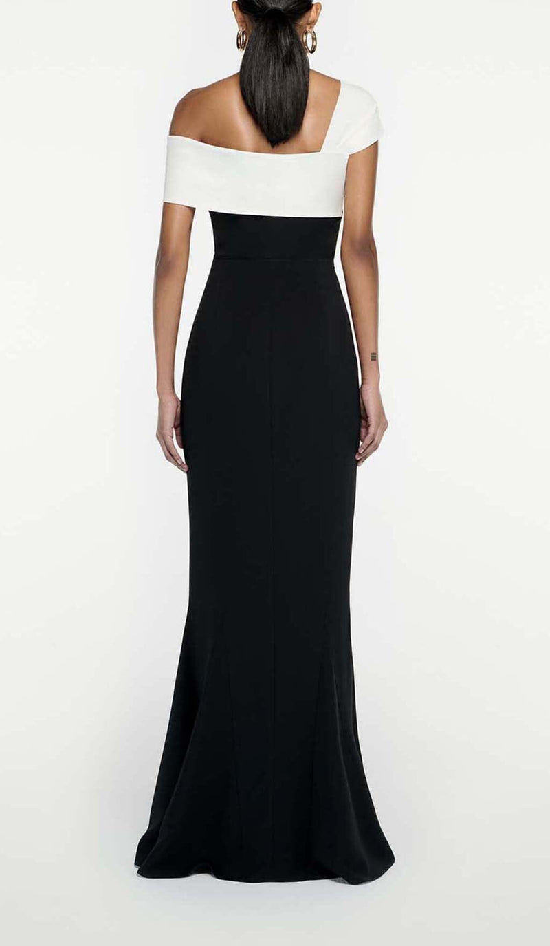 ASYMMETRIC OFF-THE-SHOULDER MAXI DRESS IN BLACK DRESS sis label 