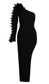 ASYMMETRIC ONE SLEEVE MIDI DRESS IN BLACK DRESS styleofcb 