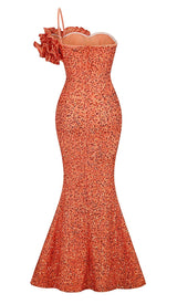 ASYMMETRIC SEQUIN MAXI DRESS IN ORANGE DRESS sis label 