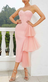 ASYMMETRICAL CORSET MIDI DRESS IN PINK DRESS STYLE OF CB 