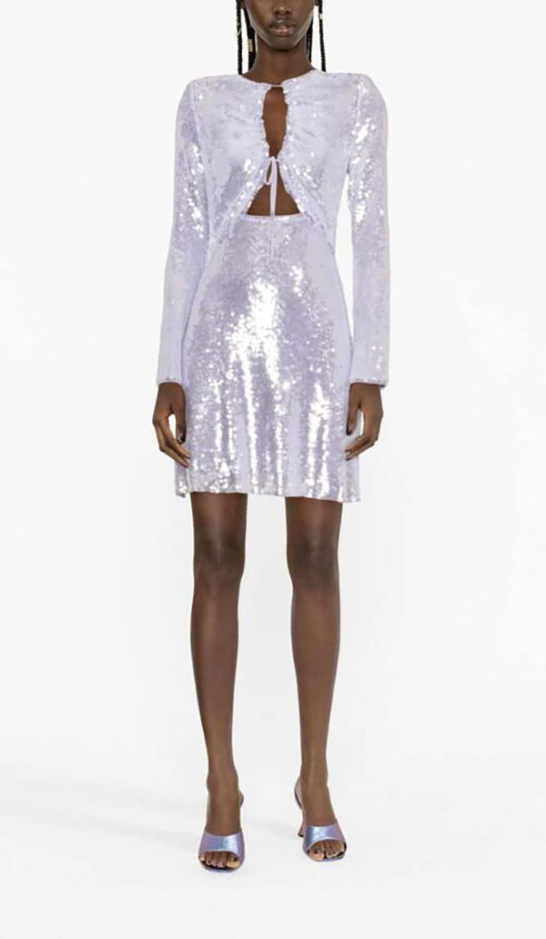 SEQUIN LONG SLEEVE MINI DRESS IN LILAC DRESS STYLE OF CB 