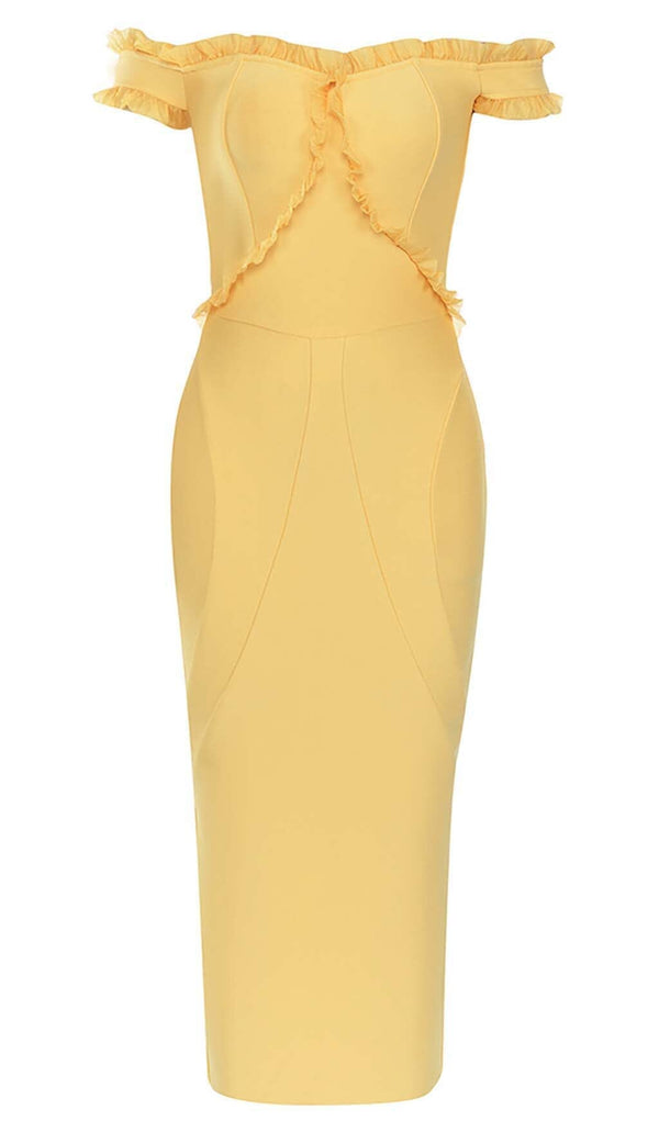 BANDEAU BANDAGE MIDI DRESS IN YELLOW DRESS STYLE OF CB 