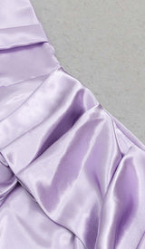 BANDEAU RUCHED SATIN MIDI DRESS IN LILAC DRESS STYLE OF CB 
