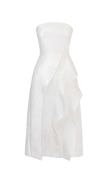 BANDEAU RUFFLES MIDI DRESS IN WHITE styleofcb 