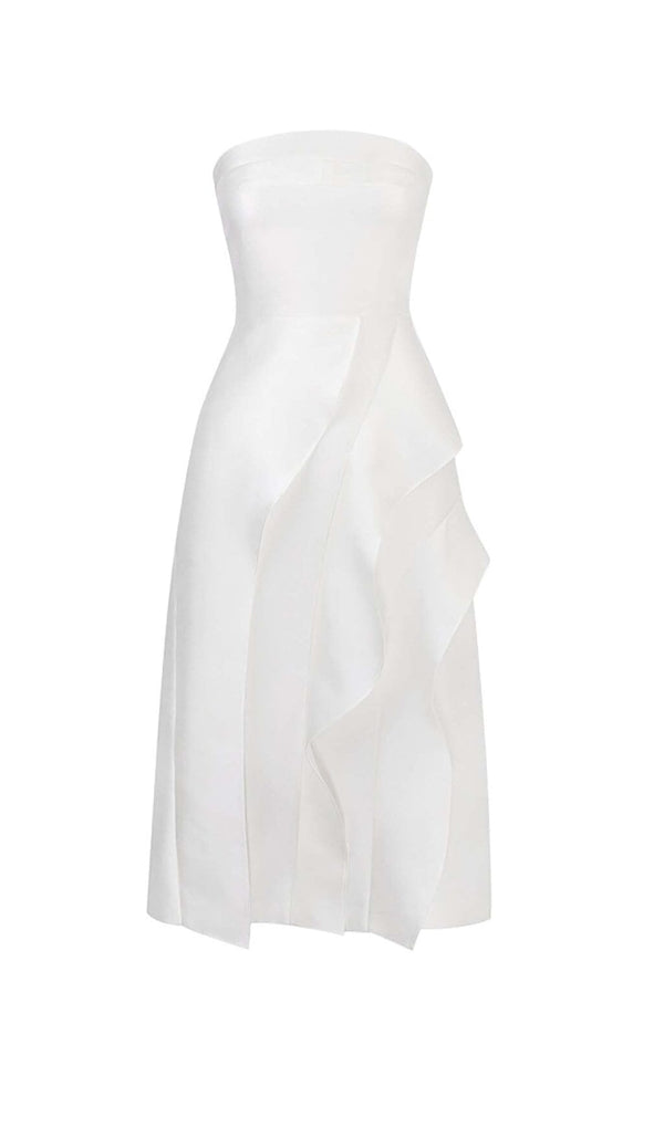 BANDEAU RUFFLES MIDI DRESS IN WHITE styleofcb 