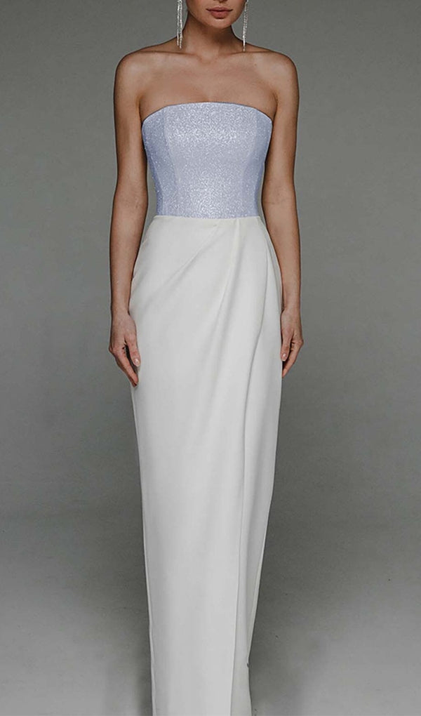 BANDEAU WAIST-TIGHTENING MAXI DRESS IN WHITE STYLE OF CB 