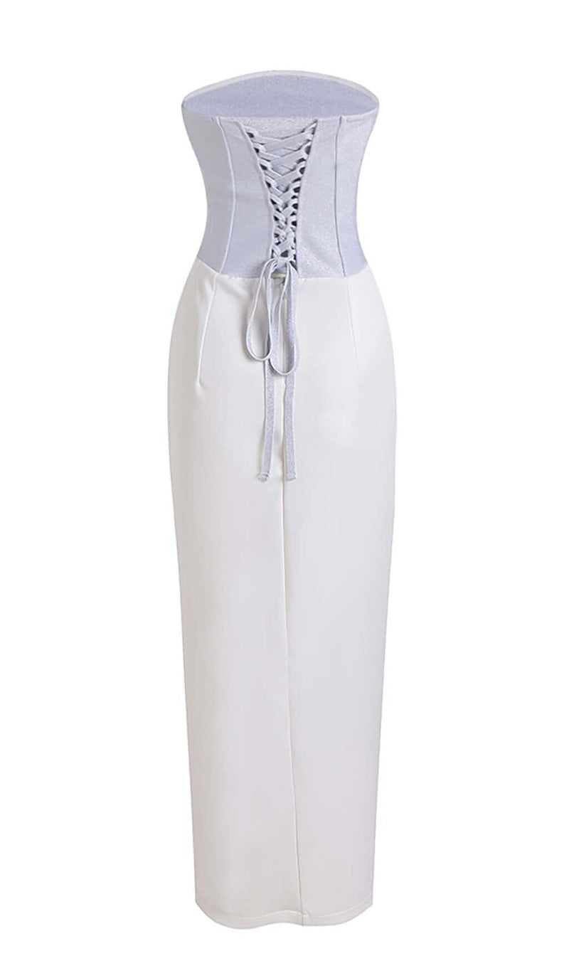 BANDEAU WAIST-TIGHTENING MAXI DRESS IN WHITE STYLE OF CB 