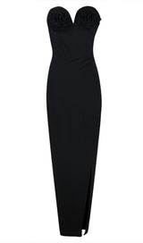 BANDEAU THIGH SLIT MIDI DRESS IN BLACK DRESS STYLE OF CB 