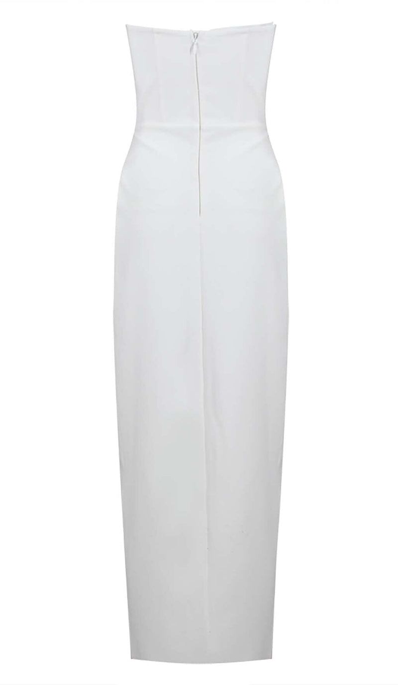 BANDEAU THIGH SLIT MIDI DRESS IN WHITE DRESS STYLE OF CB 