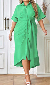 BATWING SLEEVE SHIRT MIDI DRESS IN GREEN DRESS STYLE OF CB 