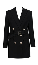 BELTED DOUBLE-BREASTED BLACK SUIT DRESSES styleofcb 