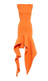 RUFFLED ASYMMETRIC HIGH-LOW DRESS IN ORANGE DRESS styleofcb 