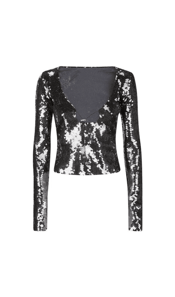 ANTHRACITE SEQUINED STRETCH-TULLE TOP TOP styleofcb 