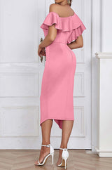 BODYCON RUFFLE MIDI DRESS IN PINK styleofcb 