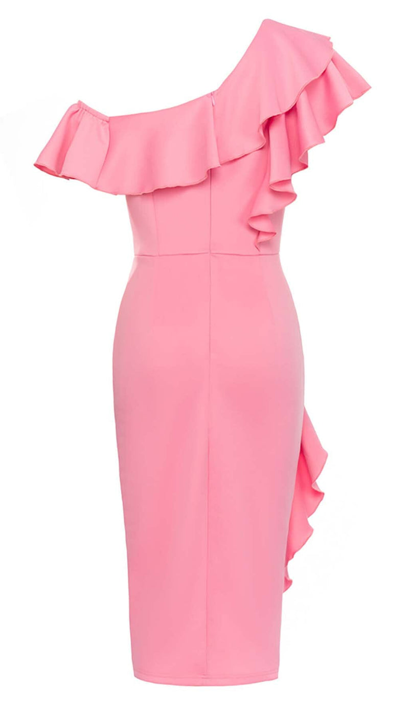 BODYCON RUFFLE MIDI DRESS IN PINK styleofcb 