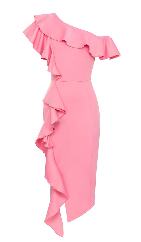 BODYCON RUFFLE MIDI DRESS IN PINK styleofcb 