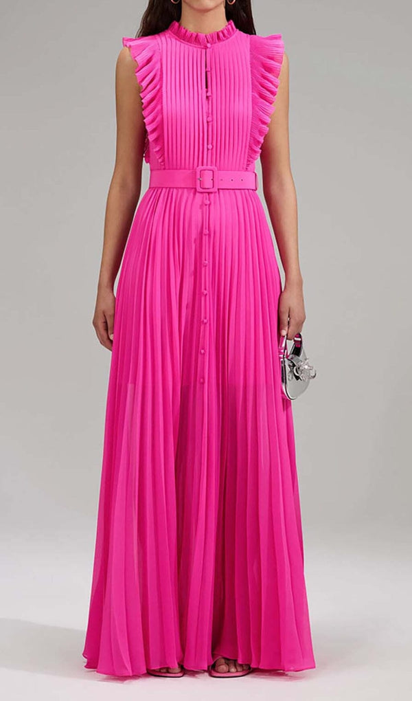 BOTTON PLEATED MAXI DRESS IN RED DRESS STYLE OF CB 