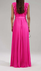 BOTTON PLEATED MAXI DRESS IN RED DRESS STYLE OF CB 