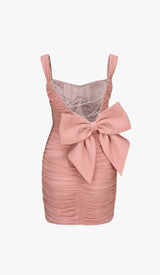 BOW DETAIL PLEATED MINI DRESS WITH GLOVES IN PINK DRESS STYLE OF CB 