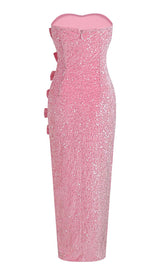 BOW DETAIL SEQUIN MAXI DRESS IN PINK DRESS STYLE OF CB 