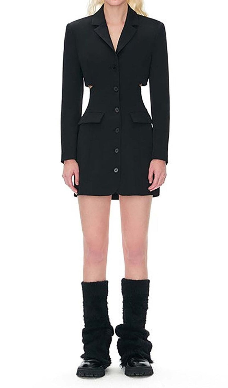 BOW-EMBELLISHED CUTOUT JACKET DRESS IN BLACK DRESS STYLE OF CB 