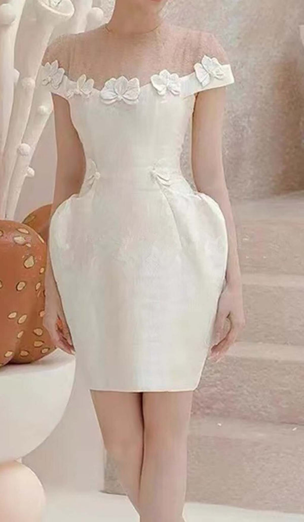 BOW-EMBELLISHED POCKET MIDI DRESS IN WHITE DRESS STYLE OF CB 